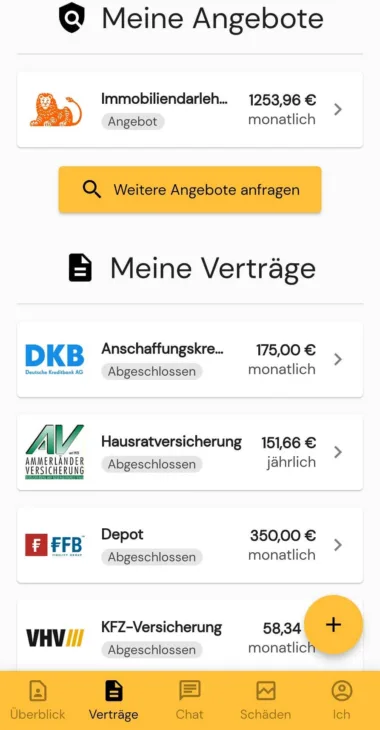 Ansicht Kundenapp Vertragsübersicht ©2022 Andree Heising