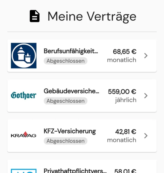 Ansicht Kundenapp Versicherungen ©2023 Andree Heising